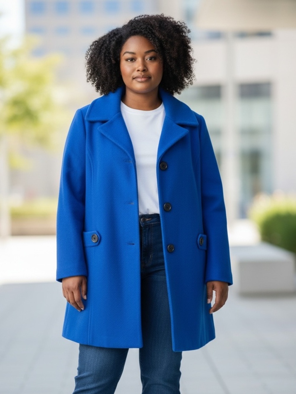 JM Collection Royal Blue Pea Coat – XL